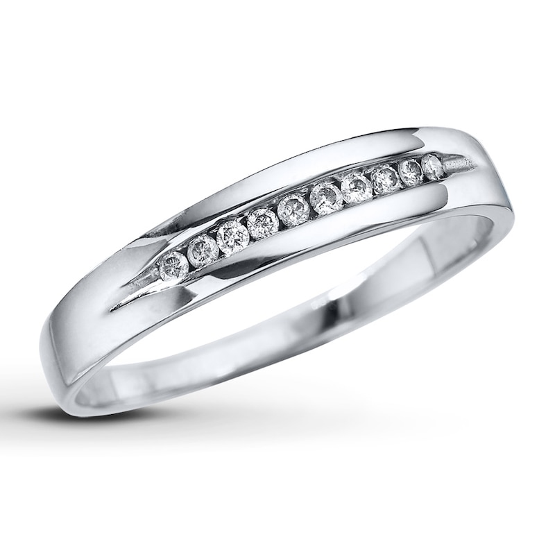 Previously Owned Men's Diamond Wedding Band 1/10 ct tw Round-cut 10K White Gold