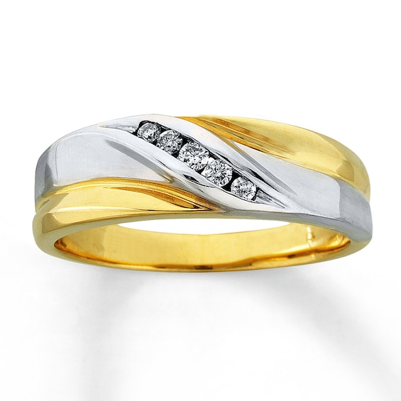 Previously Owned Men's Wedding Band 1/8 ct tw Round-cut Diamonds 10K Two-Tone Gold