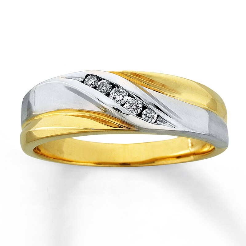 Main Image 1 of Previously Owned Men's Wedding Band 1/8 ct tw Round-cut Diamonds 10K Two-Tone Gold