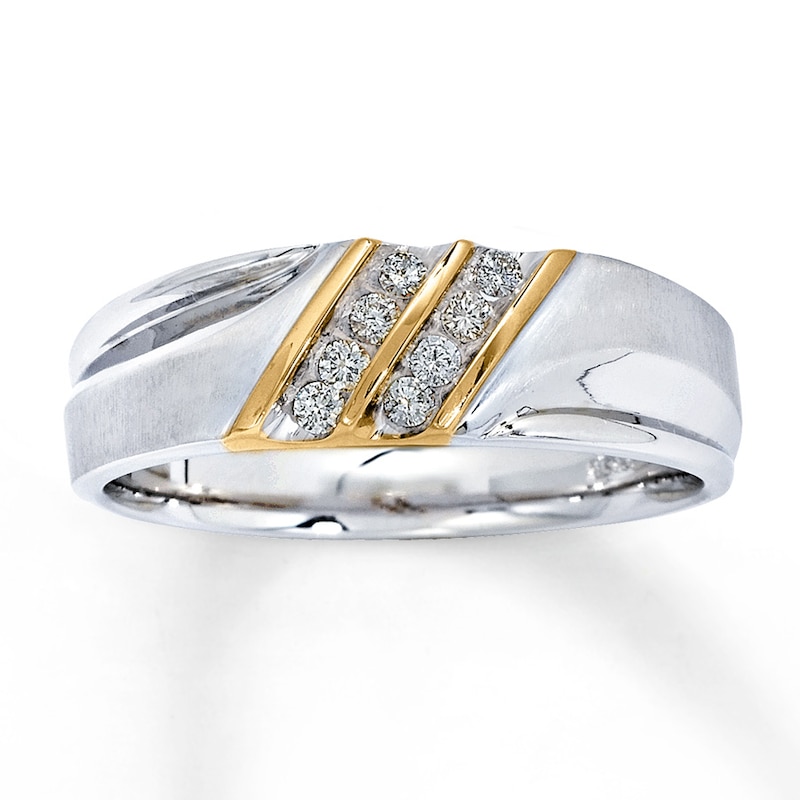 Previously Owned Men's Wedding Band 1/6 ct tw Round-cut Diamonds 10K Two-Tone Gold