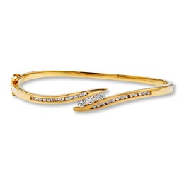 Previously Owned 3 Stone Bypass Bangle Bracelet 1 ct tw Round 14K Yellow Gold