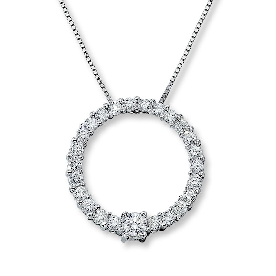 Previously Owned Circle Diamond Necklace 1 ct tw Round-cut 14K White Gold 18"
