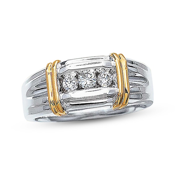 Previously Owned Men's Diamond Wedding Band 1/3 ct tw Round-cut 14K Two-Tone Gold Size 10.25