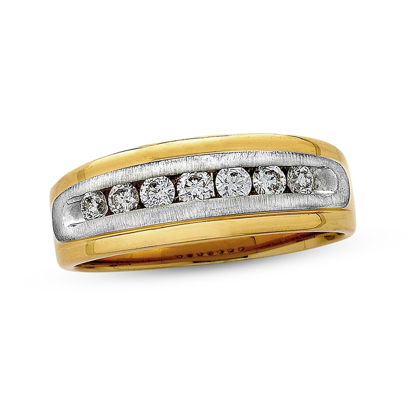 Main Image 1 of Previously Owned Men's Diamond Wedding Band 1/2 ct tw Round-cut 14K Two-Tone Gold - Size 10.25