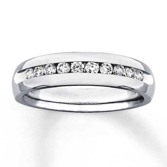 Previously Owned Men's Diamond Wedding Band 1/2 ct tw Round-cut 14K White Gold