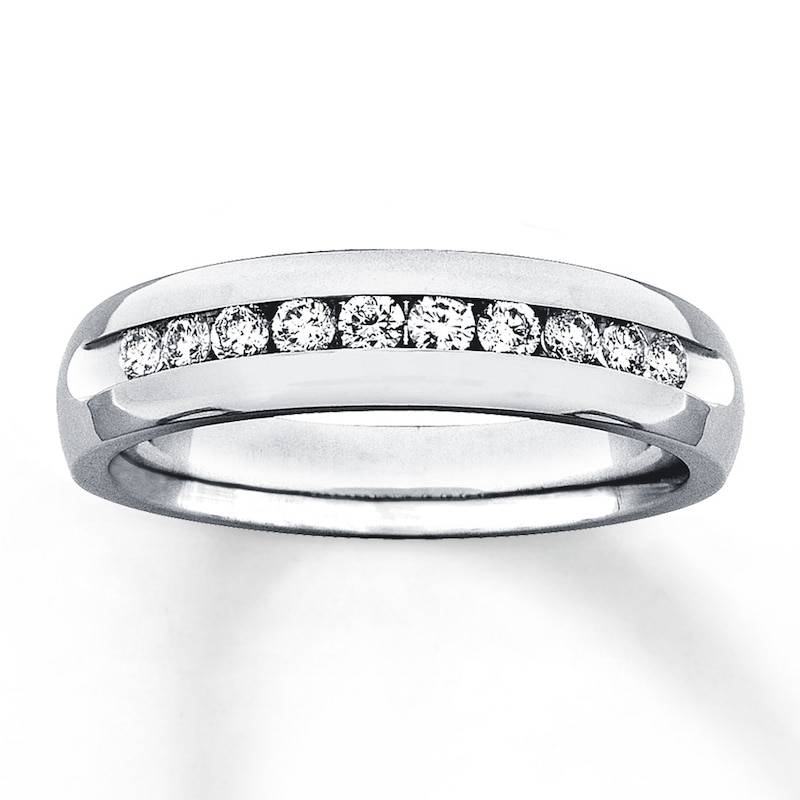 Main Image 1 of Previously Owned Men's Diamond Wedding Band 1/2 ct tw Round-cut 14K White Gold
