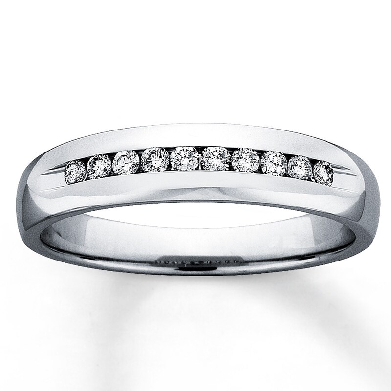 Previously Owned Men's Diamond Wedding Band 1/4 ct tw Round-ct 14K White Gold
