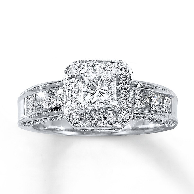 Main Image 1 of Previously Owned Diamond Engagement Ring 1-1/2 ct tw Princess-cut 14K White Gold