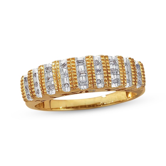 Previously Owned Diamond "I Love You" Cutout Anniversary Band 1/10 ct tw Baguette & Round-cut 10K Yellow Gold
