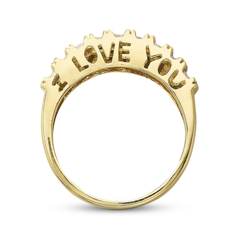 Main Image 2 of Previously Owned Diamond &quot;I Love You&quot; Cutout Anniversary Band 1/10 ct tw Baguette & Round-cut 10K Yellow Gold