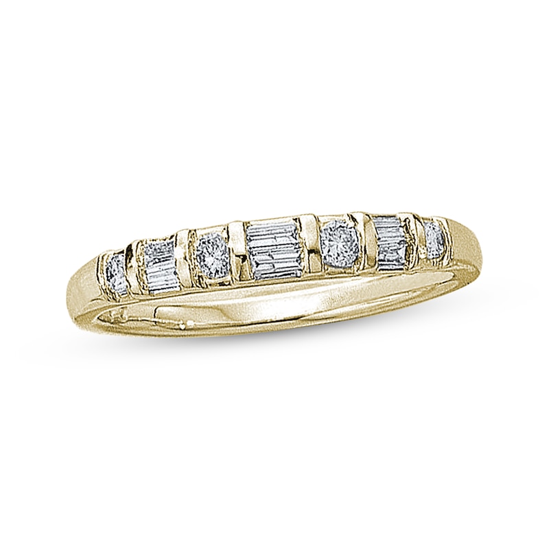 Main Image 1 of Previously Owned Baguette & Round-Cut Diamond Anniversary Band 1/2 ct tw 14K Yellow Gold