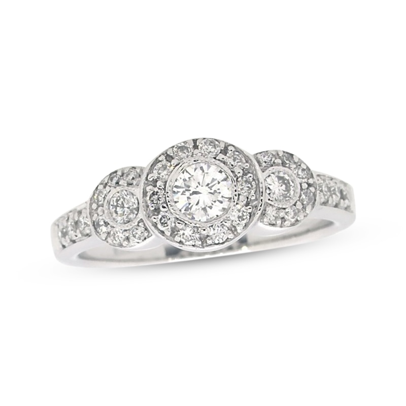 Main Image 1 of Previously Owned 3-Stone Round-Cut Engagement Ring 1/2 ct tw Diamonds 14K White Gold