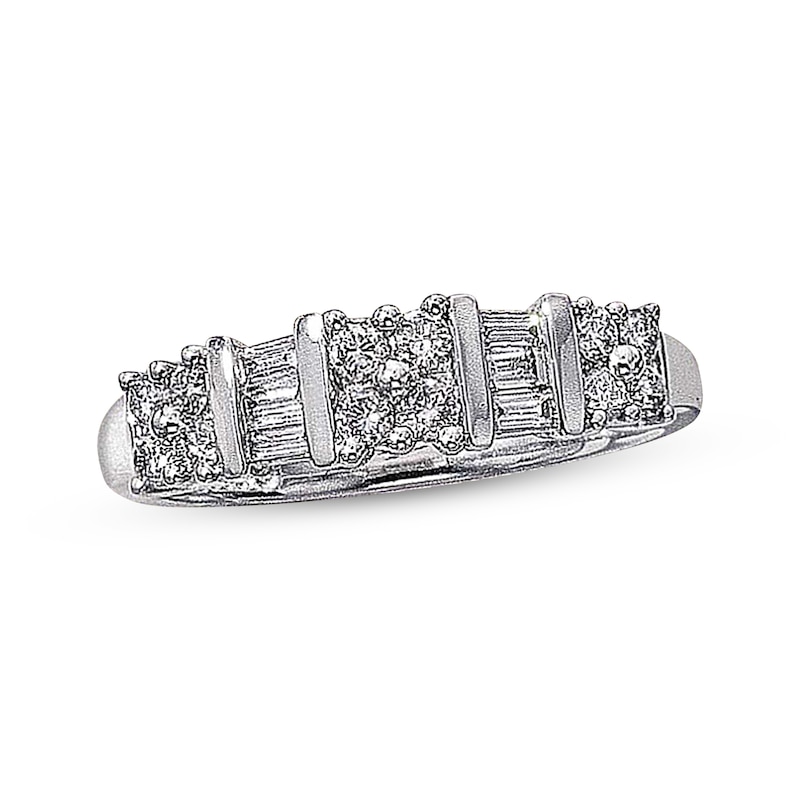 Previously Owned Diamond Anniversary Band 1/2 ct tw Round & Baguette-cut 14K White Gold