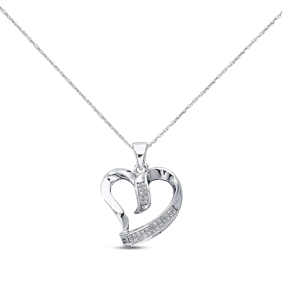 Previously Owned Diamond Heart Necklace 1/4 cttw Princess-Cut 10K White Gold 18"