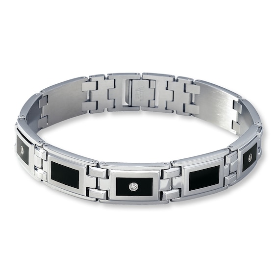 Previously Owned Men's Diamond Bracelet 1/10 ct tw Round-cut Stainless Steel