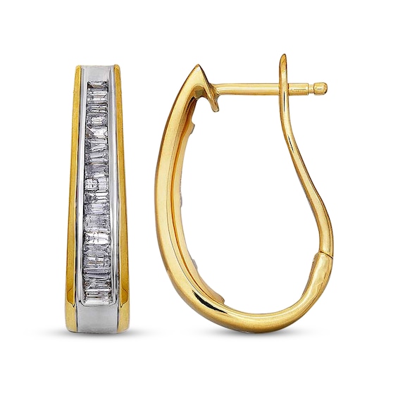 Previously Owned Diamond Hoop Earrings 1/2 cttw Baguette-Cut 14K Yellow Gold