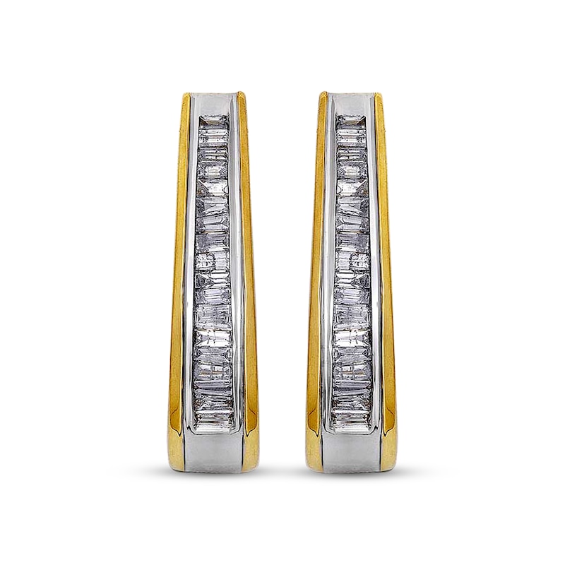 Main Image 2 of Previously Owned Diamond Hoop Earrings 1/2 cttw Baguette-Cut 14K Yellow Gold