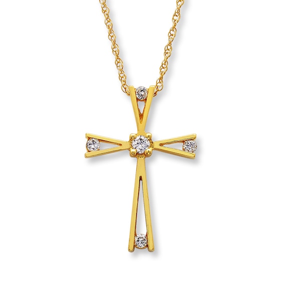 Previously Owned Cross Necklace 1/10 ct tw Diamonds 10K Yellow Gold 18"