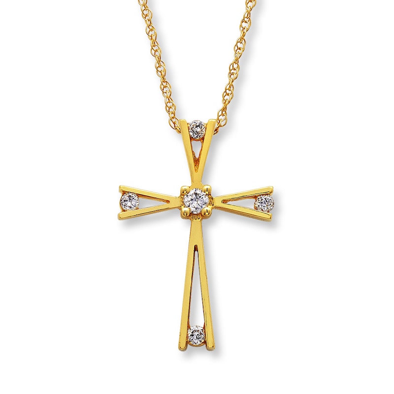 Main Image 1 of Previously Owned Cross Necklace 1/10 ct tw Diamonds 10K Yellow Gold 18"
