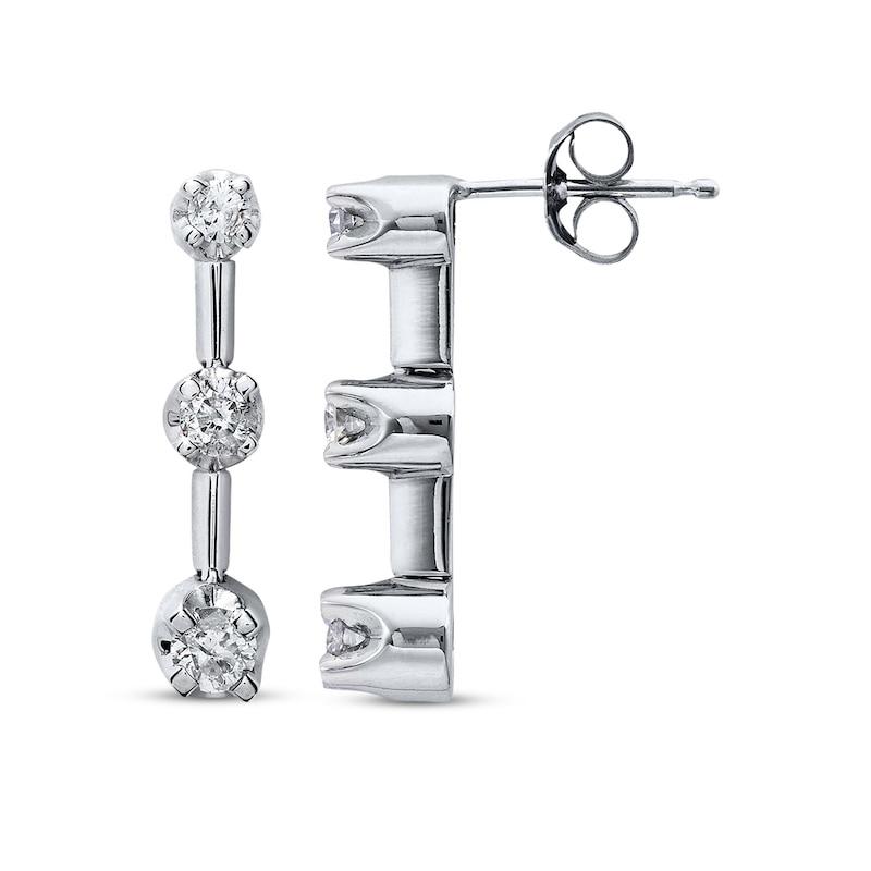Main Image 1 of Previously Owned 1/2 ct tw Three-Stone Diamond Earrings Round-Cut 14K White Gold