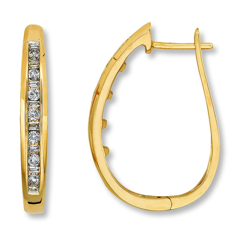 Main Image 1 of Previously Owned Diamond Hoop Earrings 1/2 cttw 14K Yellow Gold