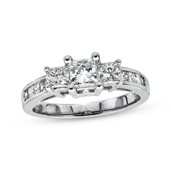 Previously Owned Diamond Three-Stone Engagement Ring 1-1/2 ct tw Princess-cut 14K White Gold
