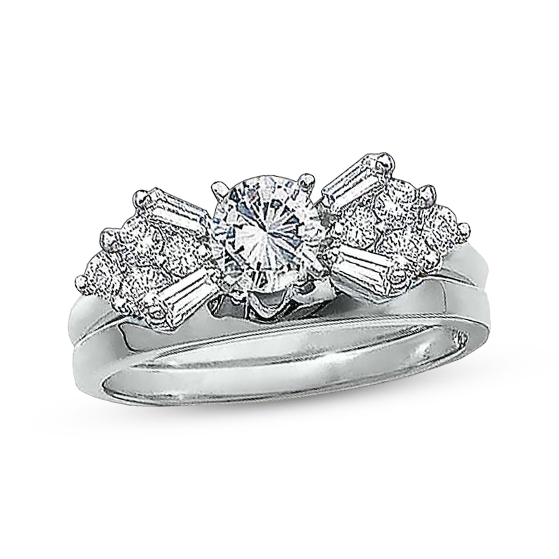 Previously Owned Diamond Enhancer Ring 1/4 ct tw Round & Baguette-cut 14K White Gold