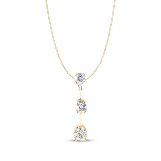 Previously Owned Three-Stone Diamond Dangle Necklace 3/4 ct tw Round-cut 14K Yellow Gold 18"