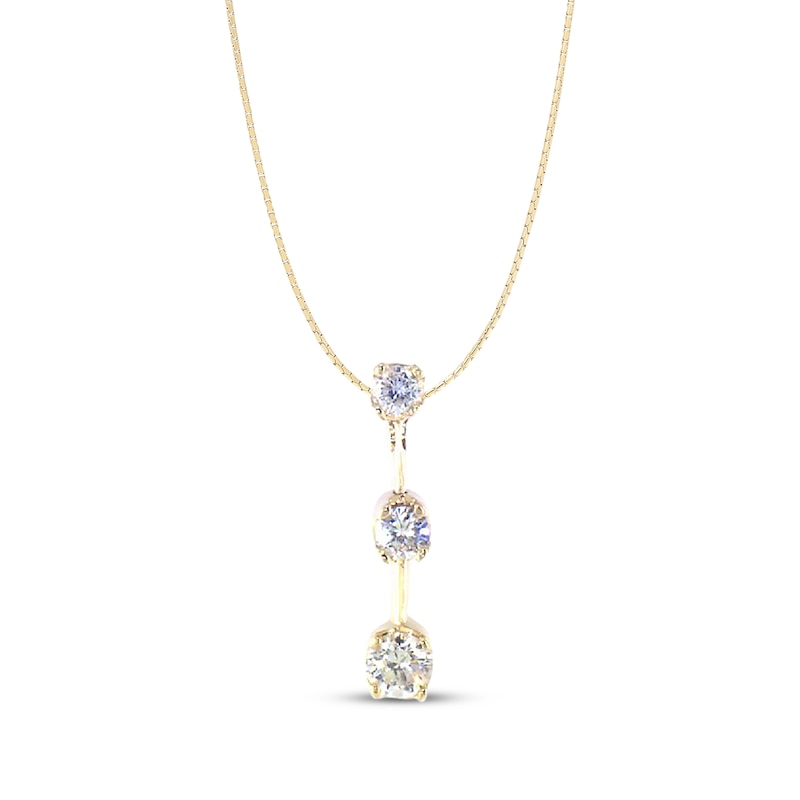Main Image 1 of Previously Owned Three-Stone Diamond Dangle Necklace 3/4 ct tw Round-cut 14K Yellow Gold 18"