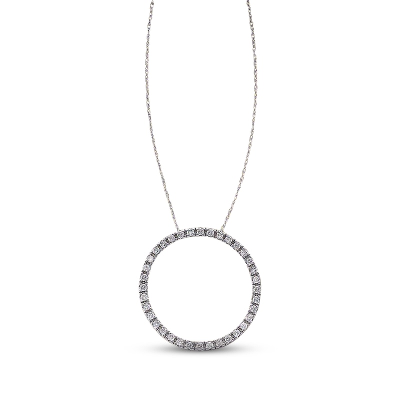 Main Image 1 of Previously Owned Diamond Circle Necklace 1/2 ct tw Round-cut 10K White Gold 18&quot;