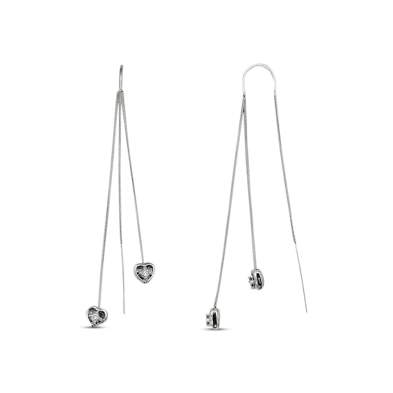 Previously Owned Diamond Heart Threader Earrings 1/15 cttw 10K White Gold
