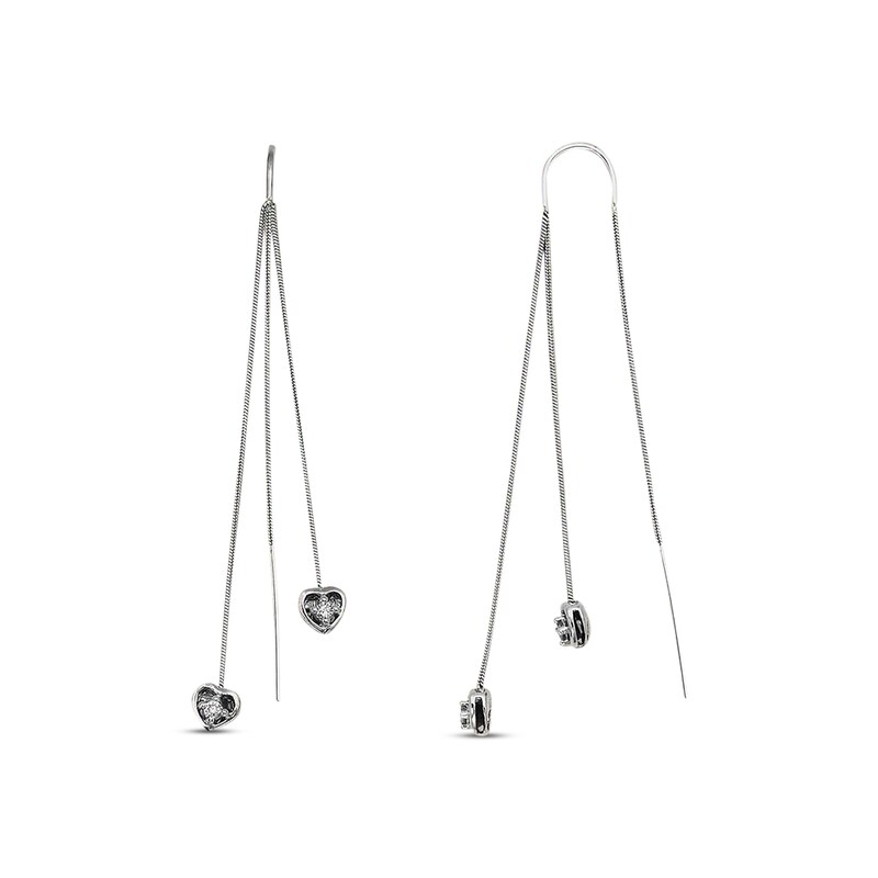 Main Image 1 of Previously Owned Diamond Heart Threader Earrings 1/15 cttw 10K White Gold