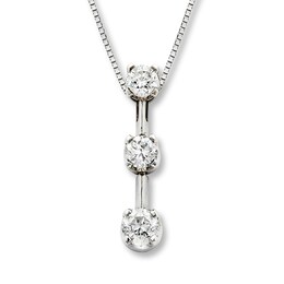 Previously Owned 3-Stone Diamond Necklace 1 ct tw Round-Cut 14K White Gold 17&quot;