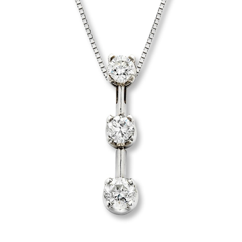 Main Image 1 of Previously Owned 3-Stone Diamond Necklace 1 ct tw Round-Cut 14K White Gold 17&quot;