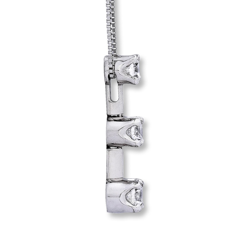 Main Image 2 of Previously Owned 3-Stone Diamond Necklace 1 ct tw Round-Cut 14K White Gold 17&quot;