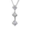 Thumbnail Image 1 of Previously Owned 3-Stone Diamond Necklace 1 ct tw Princess-cut 14K White Gold 17&quot;