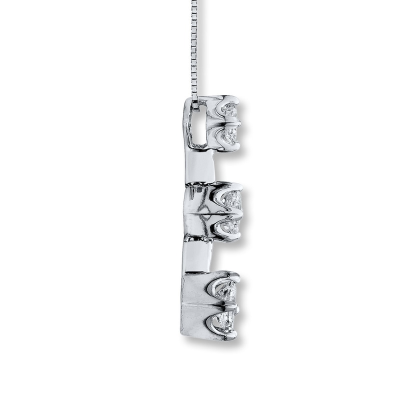 Main Image 2 of Previously Owned 3-Stone Diamond Necklace 1 ct tw Princess-cut 14K White Gold 17&quot;