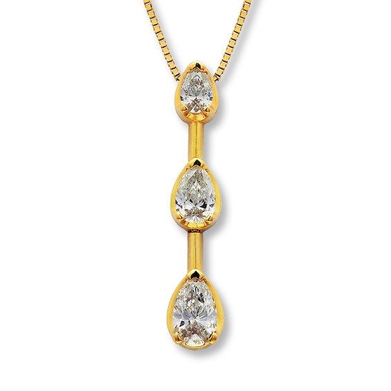 Previously Owned 3-Stone Diamond Necklace 1 ct tw Pear-shaped 14K Yellow Gold 17"