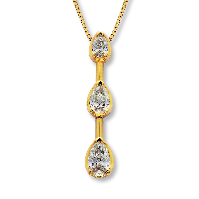 Previously Owned 3-Stone Diamond Necklace 1 ct tw Pear-shaped 14K Yellow Gold