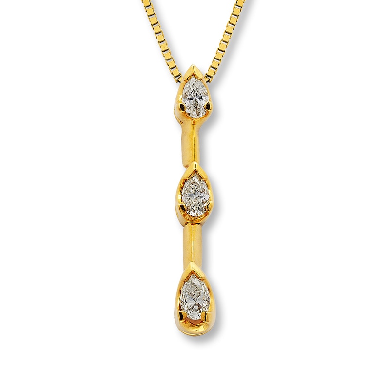 Previously Owned 3-Stone Diamond Necklace 1/4 ct tw Pear-shaped 14K Yellow Gold