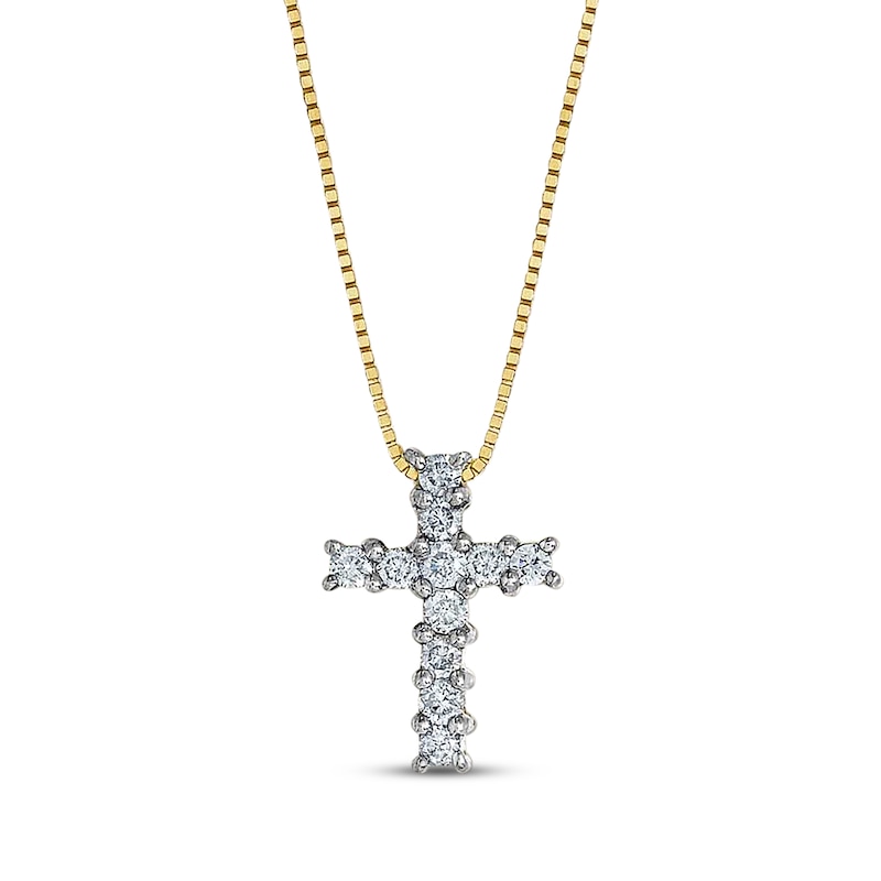 Previously Owned Diamond Cross Necklace 1/2 ct tw Round-cut 14K Yellow Gold