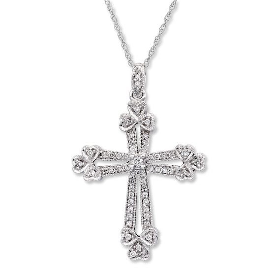 Previously Owned Diamond Cross Necklace 1/4 cttw 14K White Gold