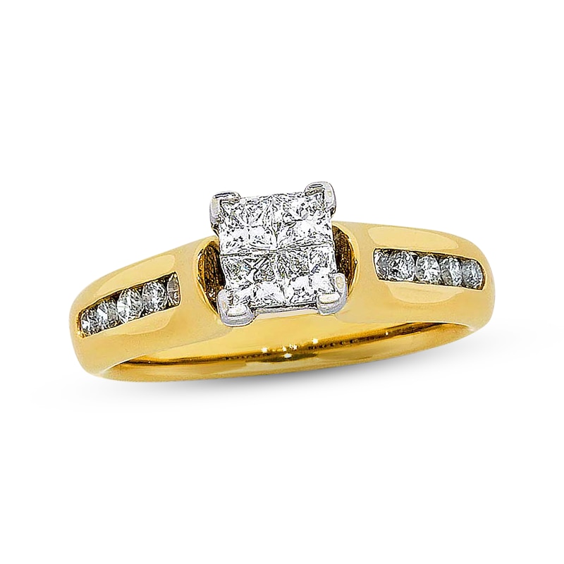 Previously Owned Diamond Engagement Ring 3/4 ct tw Round/Princess-Cut 14K Yellow Gold
