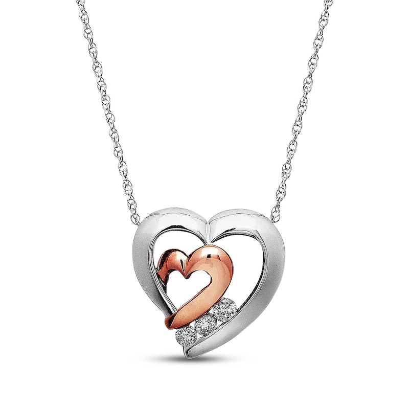 Previously Owned Double Heart Necklace 1/10 ct tw Diamonds 10K Two-Tone