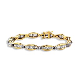Previously Owned Diamond Bracelet 3 ct tw Round & Baguette 14K Yellow Gold 8"