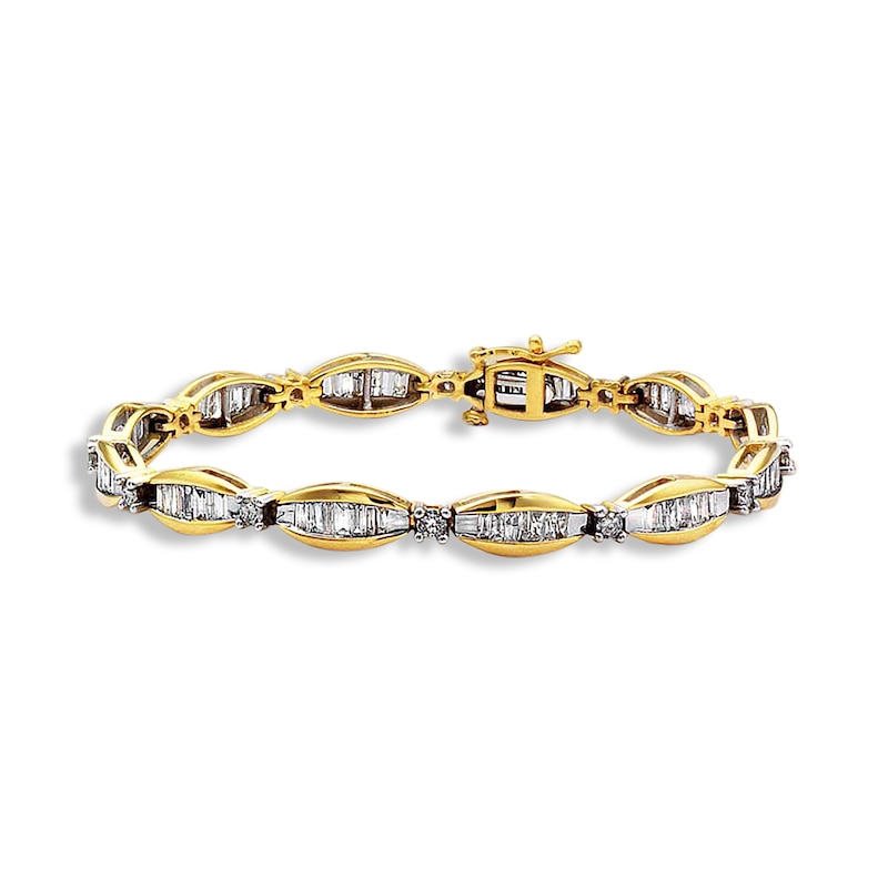 Main Image 1 of Previously Owned Diamond Bracelet 3 ct tw Round & Baguette 14K Yellow Gold 8&quot;