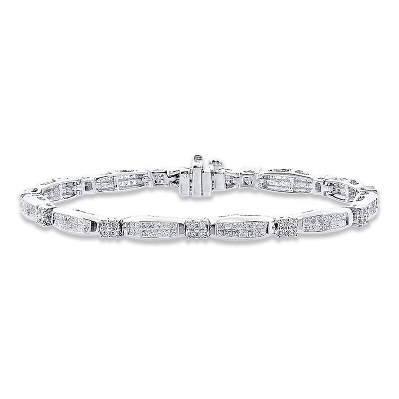 Main Image 1 of Previously Owned Diamond Bracelet 3 ct tw Princess/Round 14K White Gold