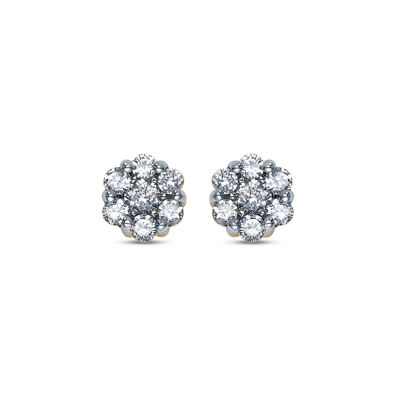 Previously Owned Round-Cut Diamond Flower Stud Earrings 1/2 ct tw 14K ...
