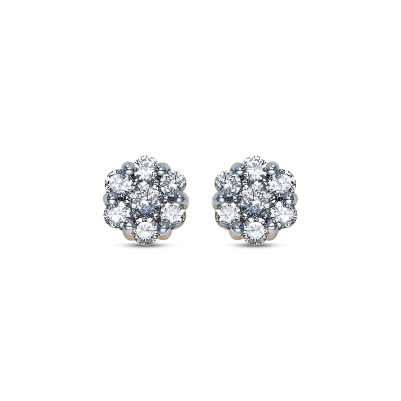 Main Image 2 of Previously Owned Round-Cut Diamond Flower Stud Earrings 1/2 ct tw 14K Yellow Gold