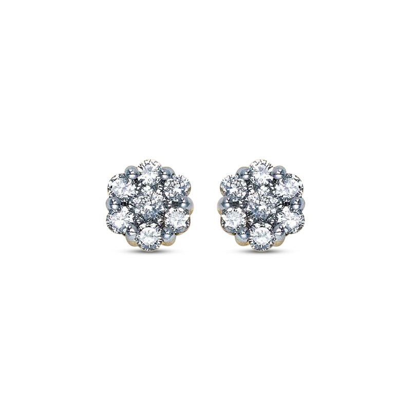 Previously Owned Round-Cut Diamond Flower Stud Earrings 1/2 ct tw 14K ...